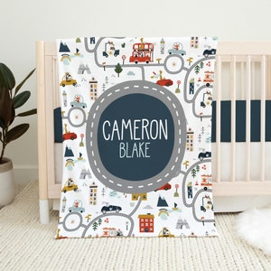 Couverture personnalisée pour bébé garçon, couverture pour bébé voiture, cadeau de baby shower, literie pour lit de bébé, voiture pour chambre d&#39;enfant, literie pour lit de bébé, cadeau de baby shower