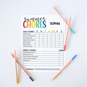 Editable Chore Chart for Kids, Summer Chore List, Screen Time Rewards ...
