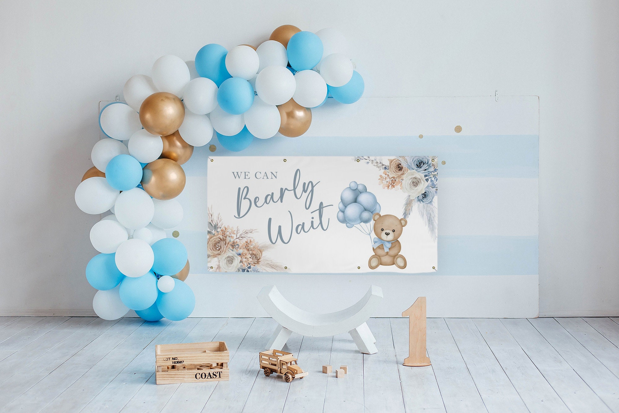 Teddy Bear Baby Shower Banner, We Can Bearly Wait Baby Shower ...