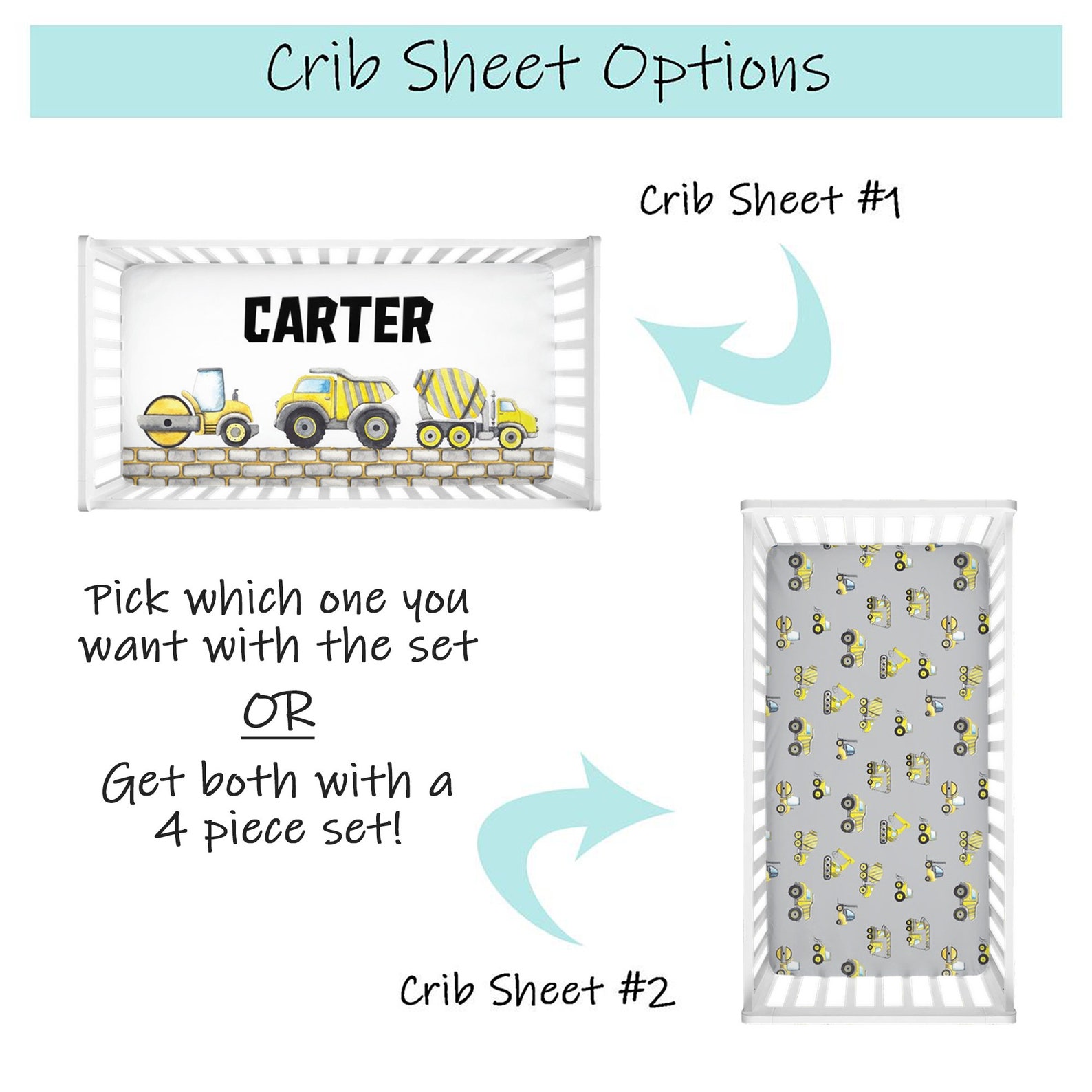 Construction Baby Boy Crib Bedding Set, Boy Crib Bedding, Construction