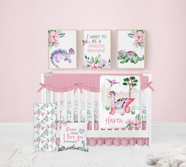 Dinosaur Crib Bedding Set Baby Girl Crib Bedding Set Baby Etsy