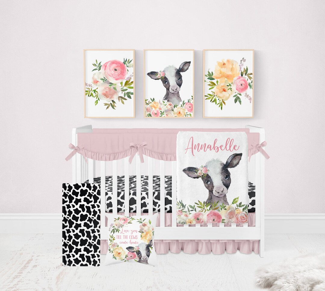Cow Crib Bedding Set, Baby Girl Crib Bedding Set, Farmhouse Nursery