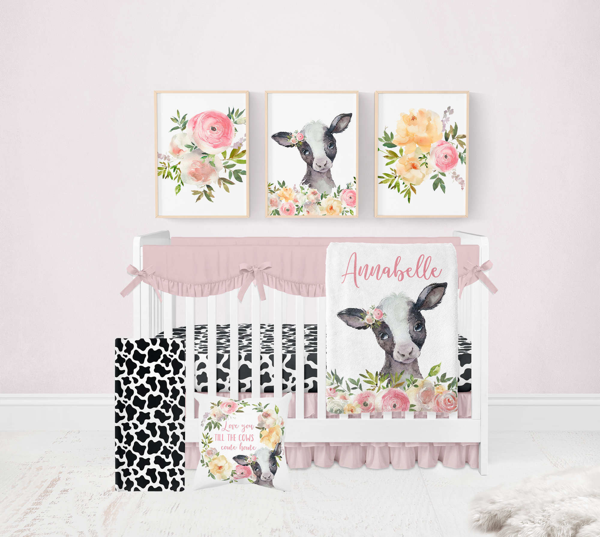 Cow Crib Bedding Set, Baby Girl Crib Bedding Set, Farmhouse Nursery