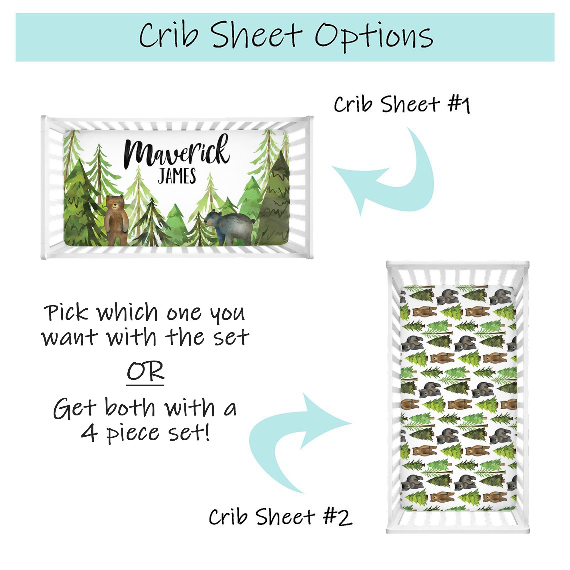 Forest Crib Bedding Set, Bear Crib Bedding, Baby Boy Crib Bedding Set