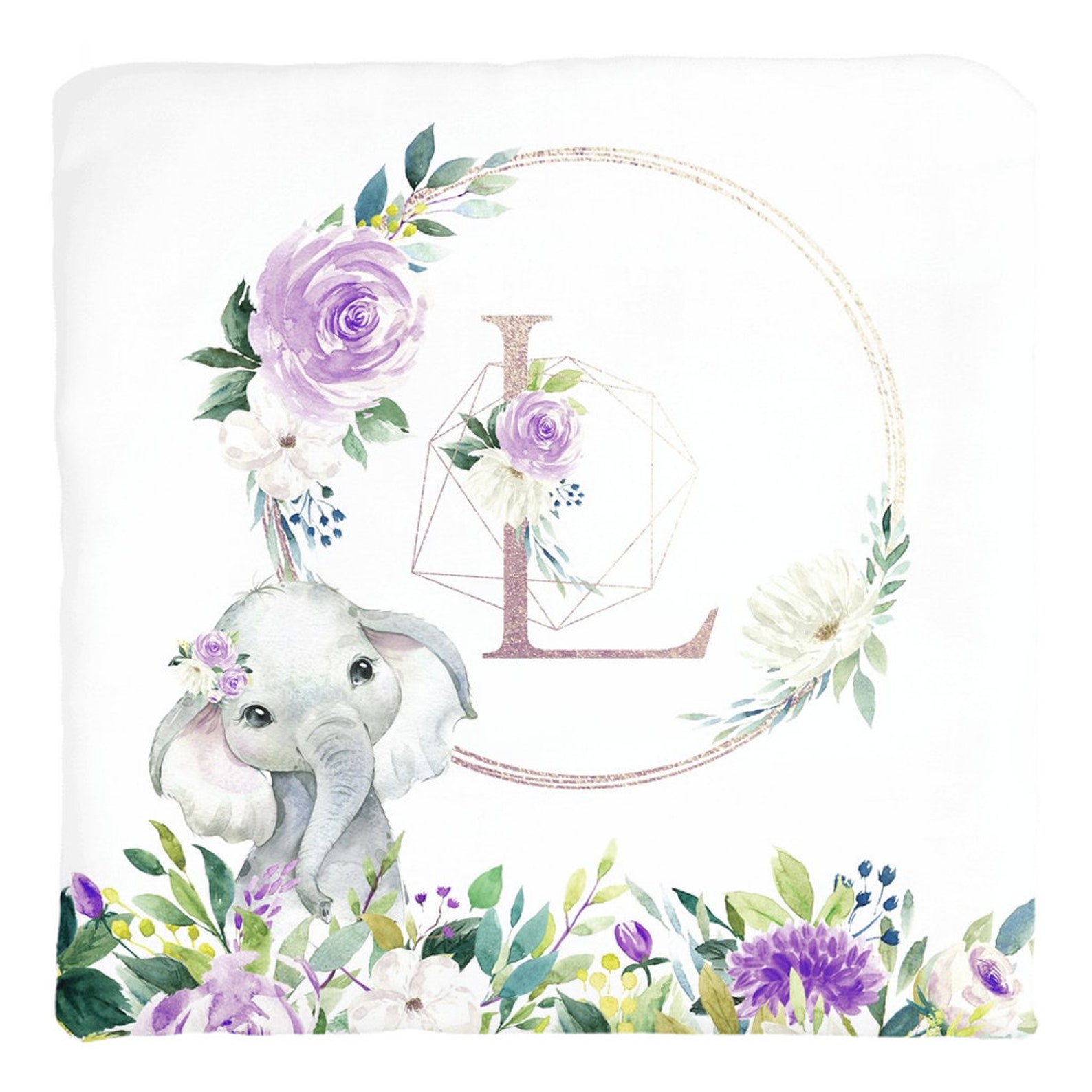 Purple Floral Elephant Nursery Pillow Personalized Nursery Etsy