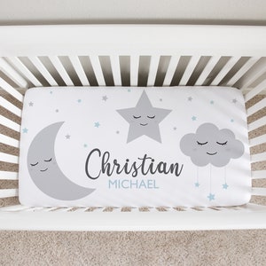 Moon Crib Sheet, Crib Sheets Boy, Clouds, Moon And Stars Crib Bedding, Baby Shower Gift, Baby Boy Crib Bedding, Baby Boy Moon Nursery