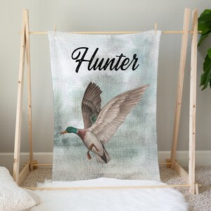 Personalized Mallard Duck Blanket, Duck Hunting Baby Blanket, Woodland Baby Blanket Duck Hunting Nursery, Baby Shower Gift Baby Name Blanket