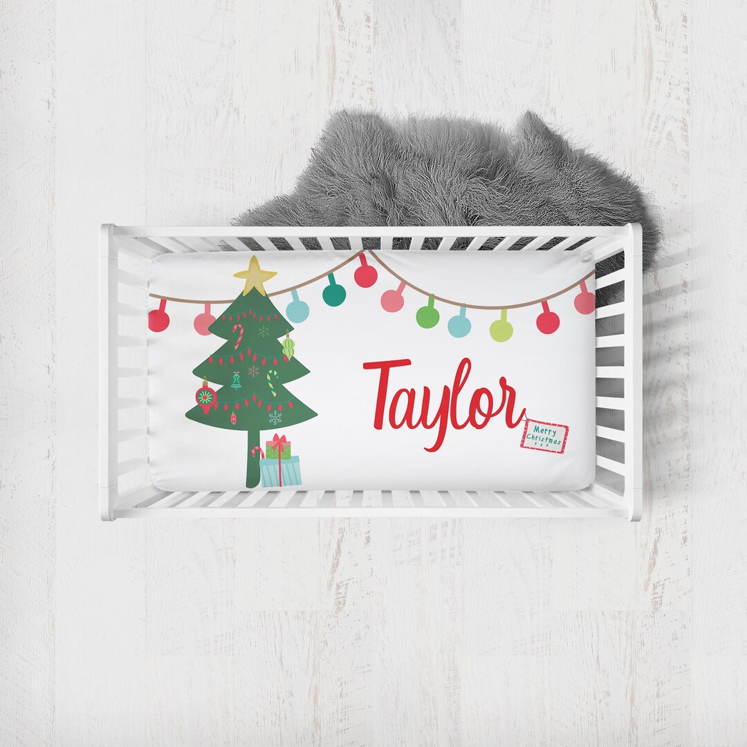 Personalized Christmas Crib Sheet, Christmas Crib Bedding, Gender