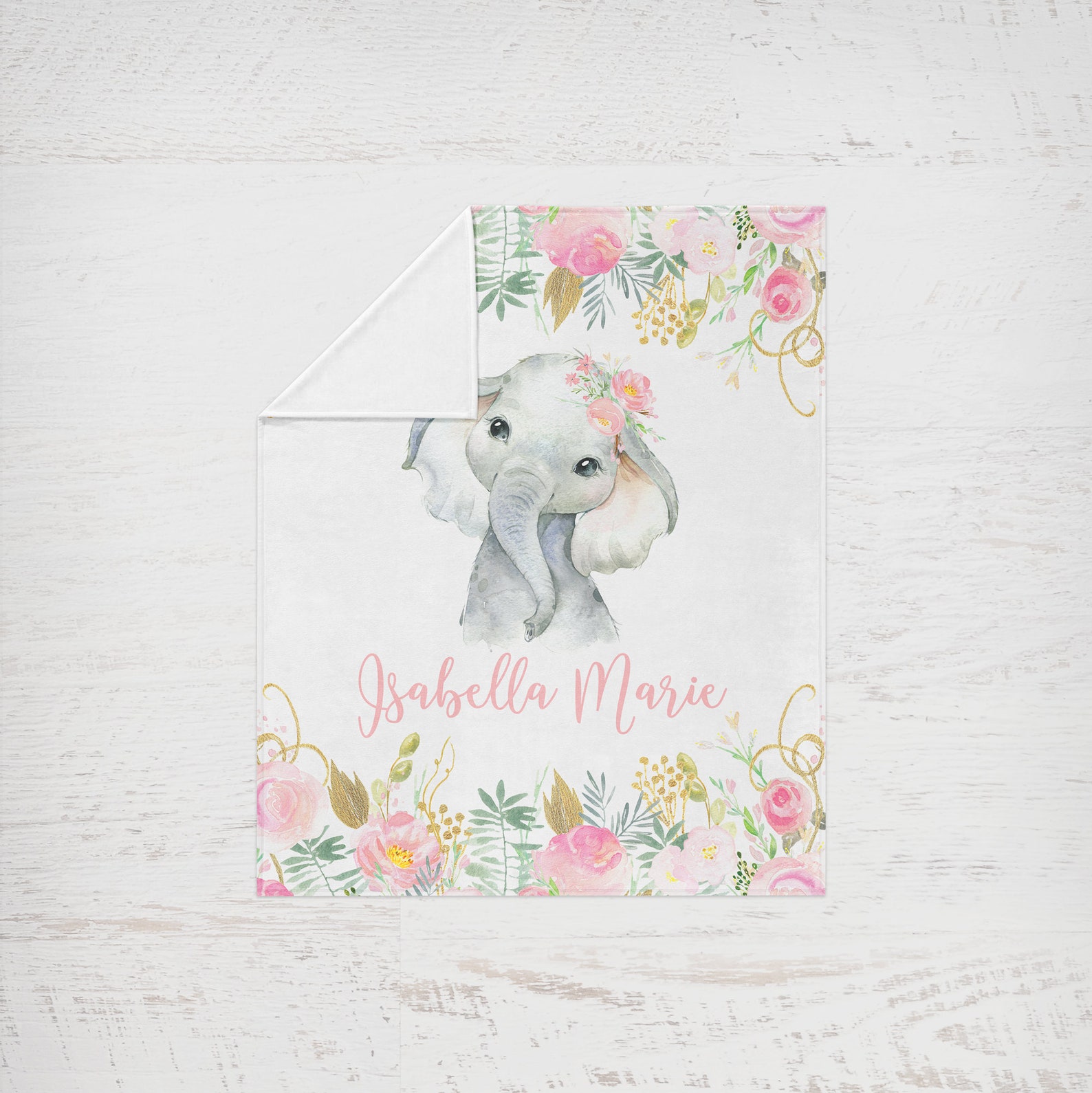 Baby Girl Elephant Blanket Personalized Baby Blanket Floral Etsy