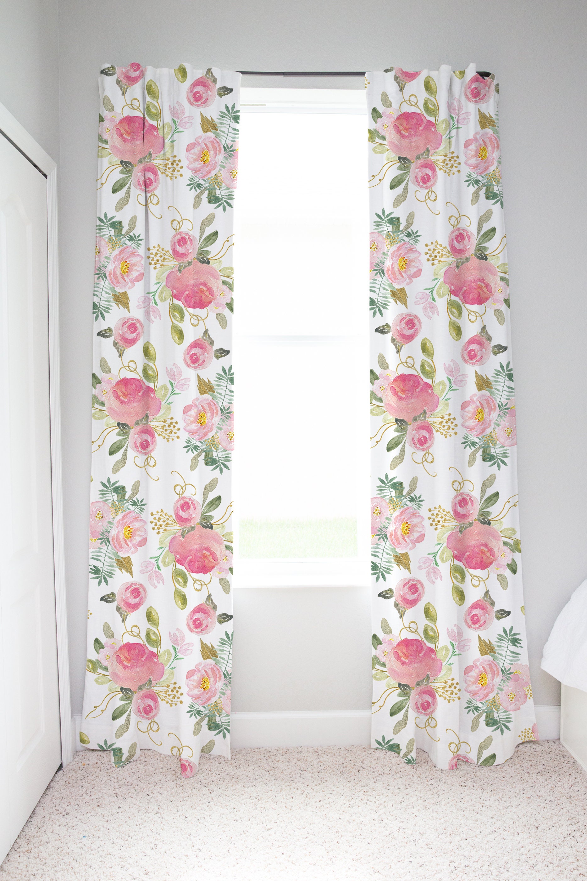 Pink Floral Nursery Curtains, Baby Girls Nursery Curtains, Blackout ...