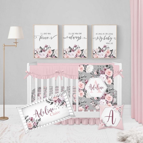 Floral Crib Bedding Set Girl Crib Bedding Personalized Baby Etsy