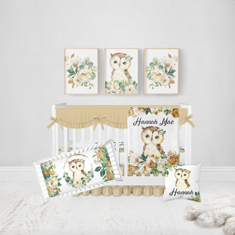 Owl Crib Bedding Set Floral Girl Crib Bedding Woodland Etsy