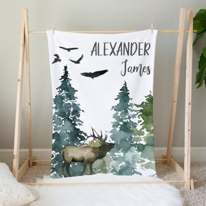 Woodland Baby Blanket, Personalized Baby Blanket, Woodland Nursery, Woodland Crib Bedding, Baby Boy Blanket, Forest Crib, Baby Name Blanket