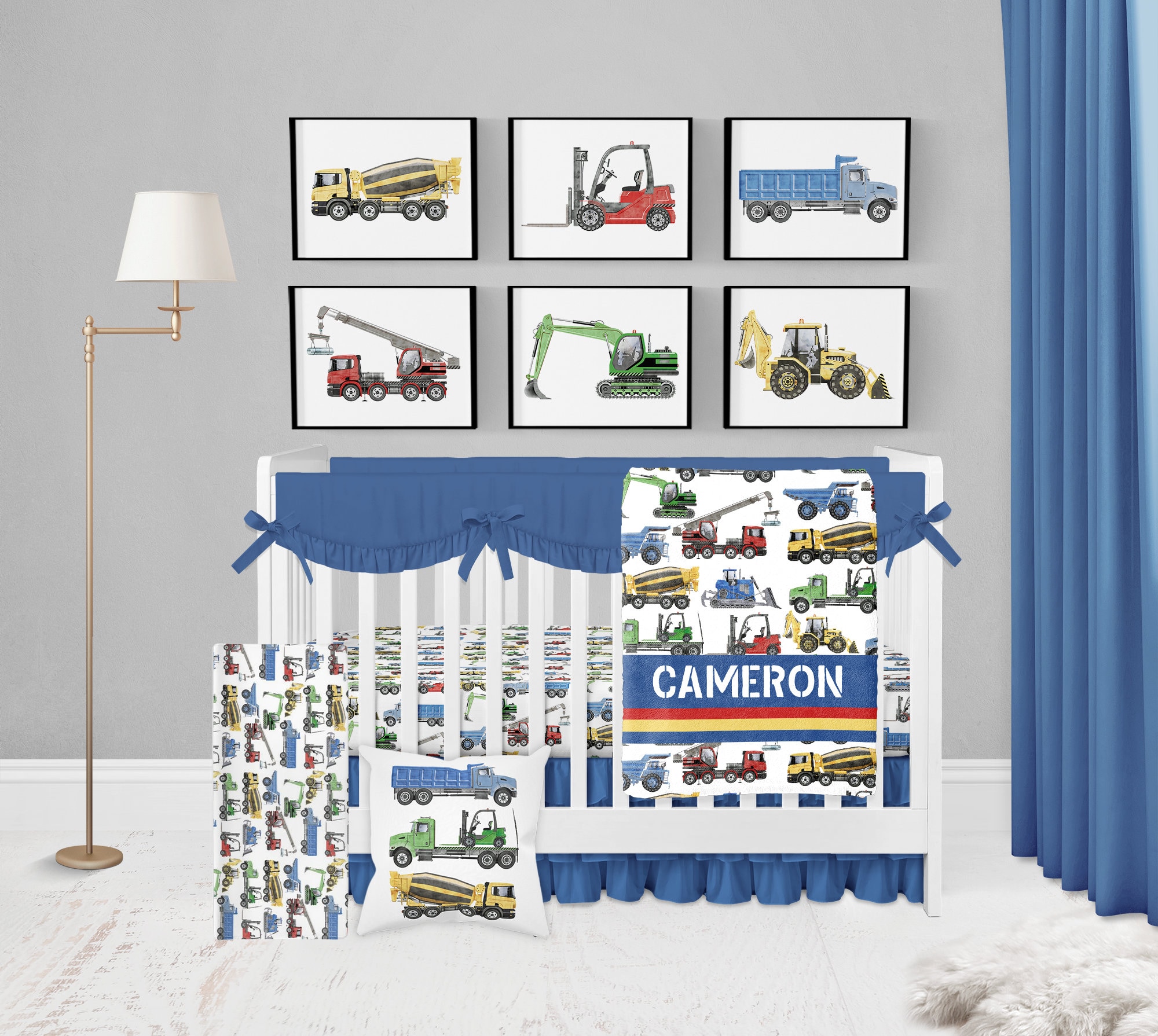 Personalized Construction Crib Sheet, Construction Crib Bedding, Crib