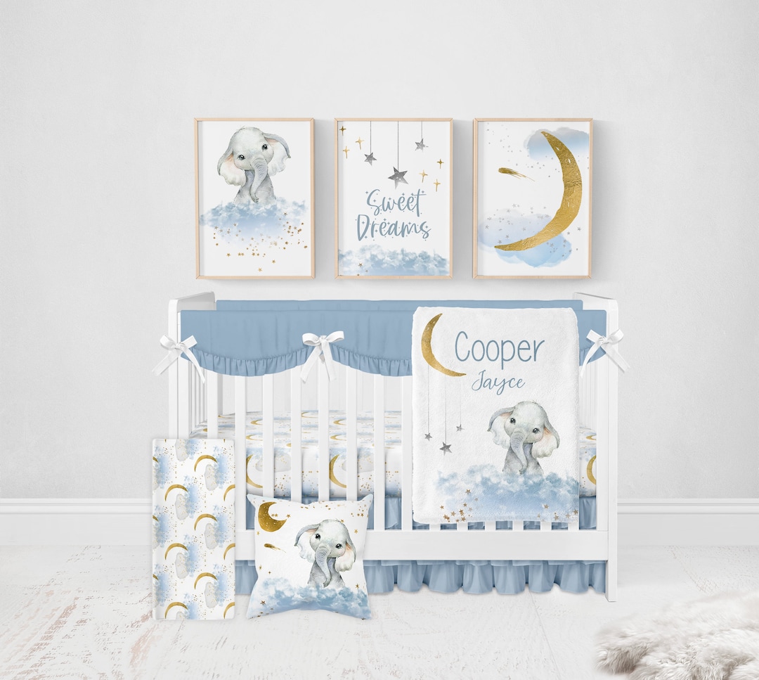 Elephant Baby Bedding Set, Moon Crib Bedding, Baby Boy Crib