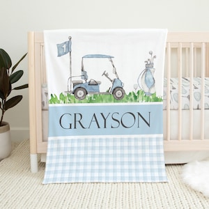 Personalized Golf Baby Blanket, Baby Boy Blanket, Baby Shower Gift, Golf Crib Bedding Boy, Baby Boy Bedding, Golf Nursery, Blue Baby Blanket
