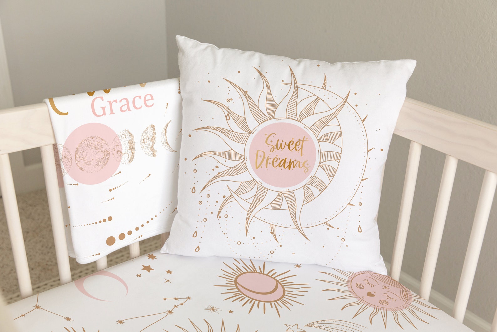 Moon and Stars Crib Bedding Set Sun Crib Bedding Baby Girl Etsy