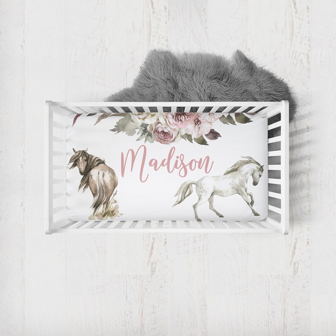 Personalized Horse Crib Sheet, Crib Sheets Girl, Horse Crib Bedding