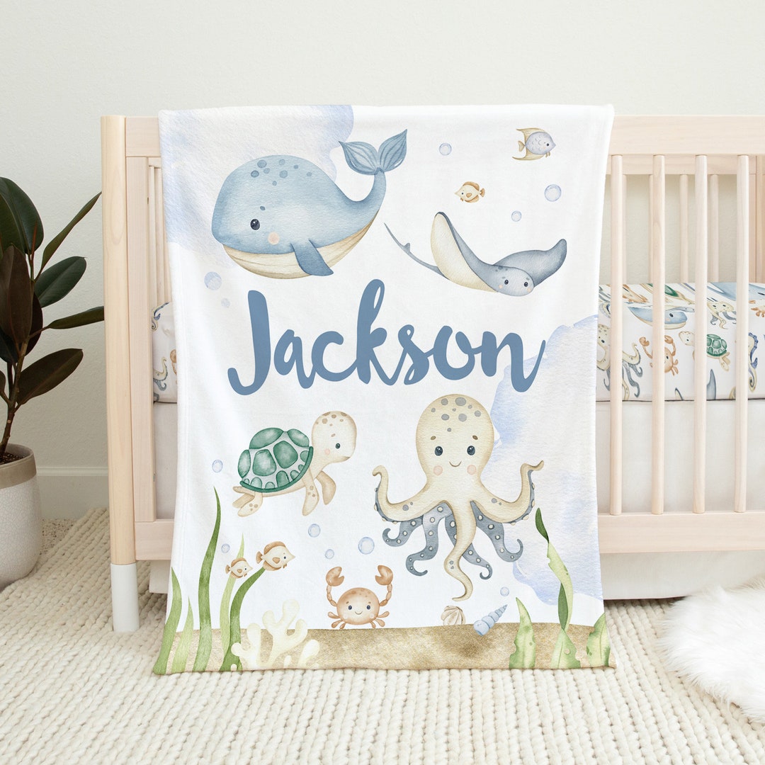 Sea Animals Baby Blanket, Personalized Baby Boy Blanket, Under the Sea ...