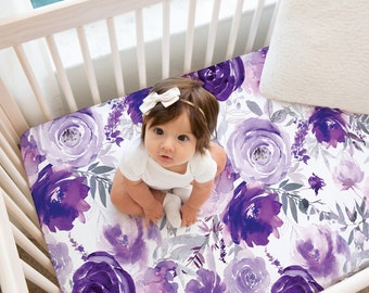 Purple Floral Crib Sheet, Crib Sheets Girl, Purple Crib Sheets, Floral Nursery Bedding, Baby Girl Crib Bedding, Floral Crib Bedding Lavender