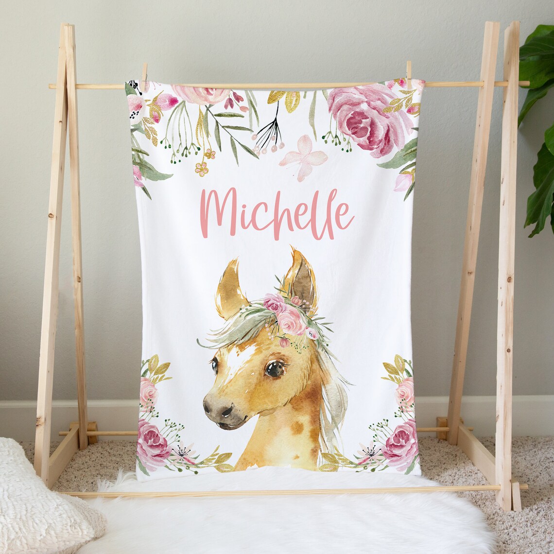 Personalized Horse Baby Blanket Baby Girl Blanket Custom Etsy