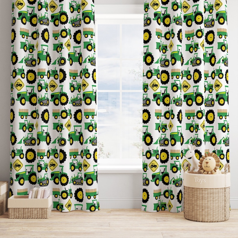 Tractor Window Curtains Tractor Nursery Curtains Baby Boy Etsy