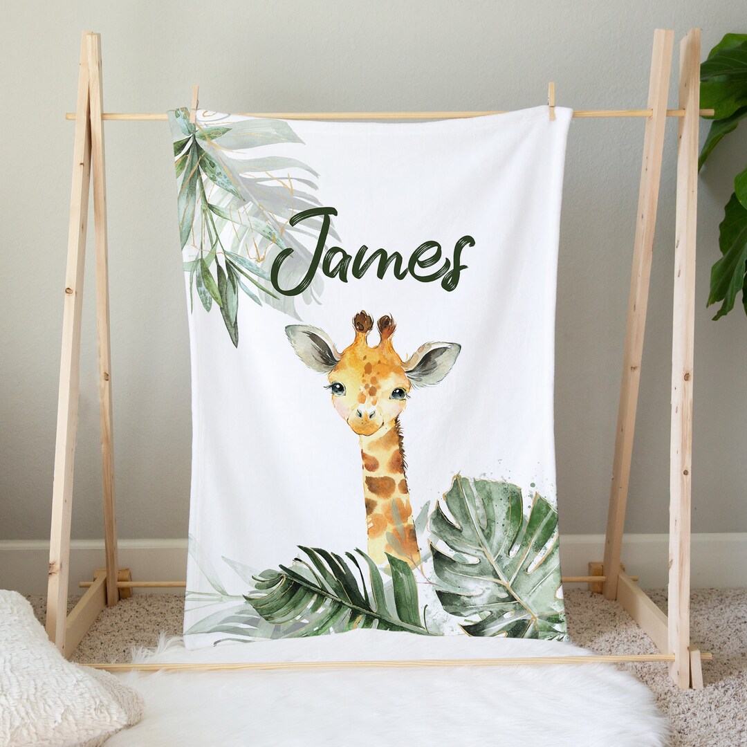 Personalized Giraffe Baby Blanket Baby Boy Blanket Safari Etsy