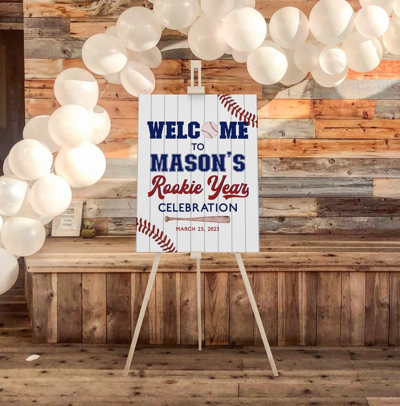 Baseball Rookie Year Welcome Sign, Boy 1st Birthday Sign, Baseball ...
