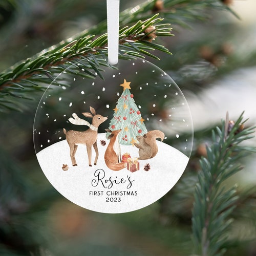 Personalized Baby's First Christmas Ornament, First Christmas Woodland Animals Decoration, Woodland Ornament, Baby First Christmas Ornament