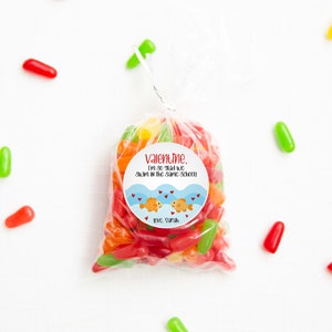 Goldfish Valentine's Day Favor Stickers, Kids Valentines For School, Kid Valentines Party Fish Treat Bag Labels, Goldfish Valentine Stickers image 2