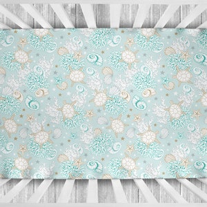 Ocean Crib Sheet, Sea Turtle Crib Sheet, Ocean Crib Bedding, Crib Sheets Girl, Sea Turtle Nursery, Ocean Nursery, Baby Shower Gift, Blue