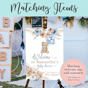 Editable Teddy Bear Cupcake Toppers, Blue Boho We Can Bearly Wait Baby Shower Decorations Boy, Bear Baby Shower Decor Instant Download, BTB1 image 4