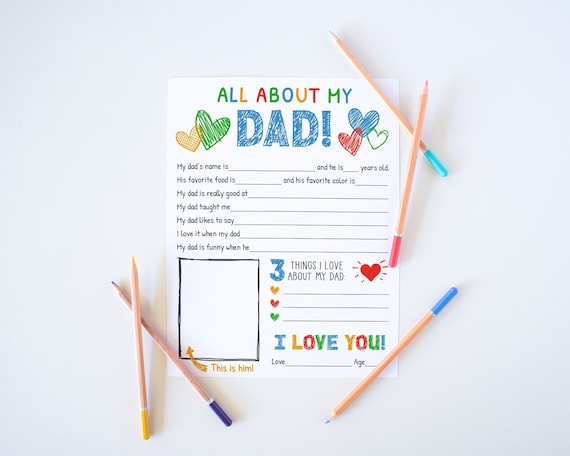 All About My Dad Printable, Fathers Day Gift From Kids Interview, Dad Questionnaire, Fill In The Blank Fathers Day Card, Instant Download