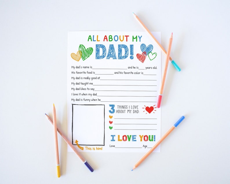 All About My Dad Printable, Fathers Day Gift From Kids Interview, Dad Questionnaire, Fill In The Blank Fathers Day Card, Instant Download image 1