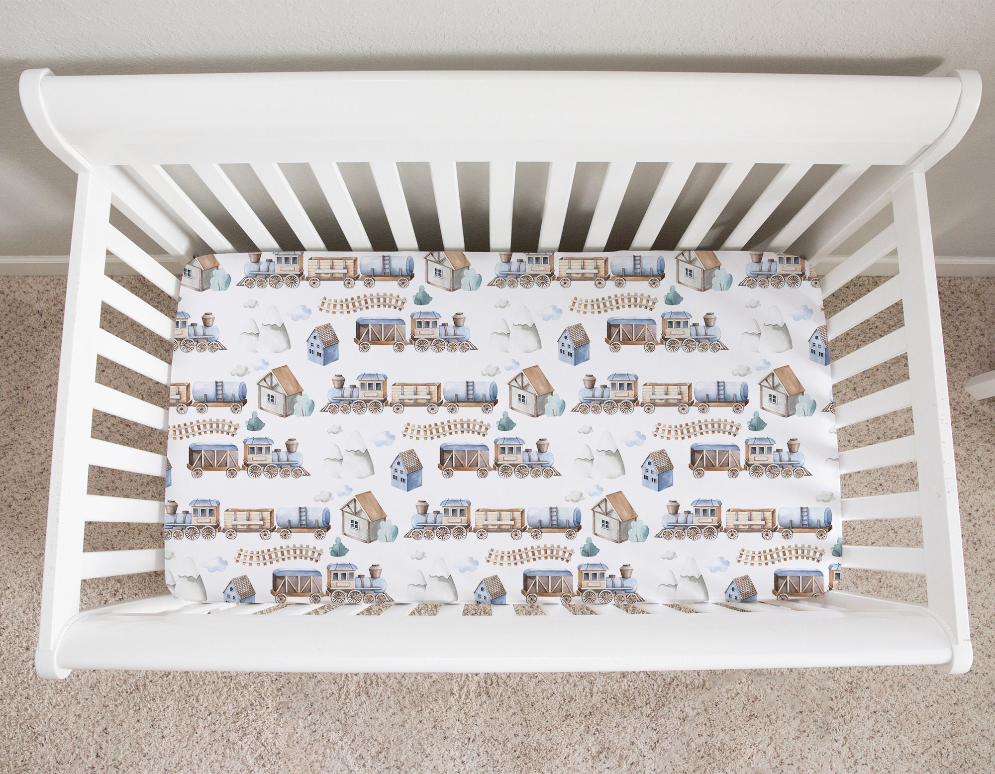 Train Crib Bedding Set, Baby Boy Crib Bedding, Travel Nursery