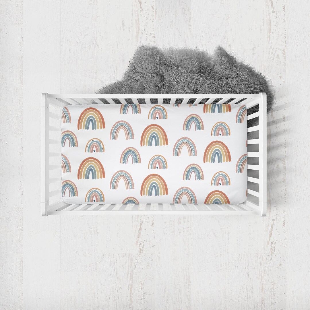 Rainbow Crib Sheet, Rainbow Baby Bedding, Neutral Crib Bedding, Rainbow