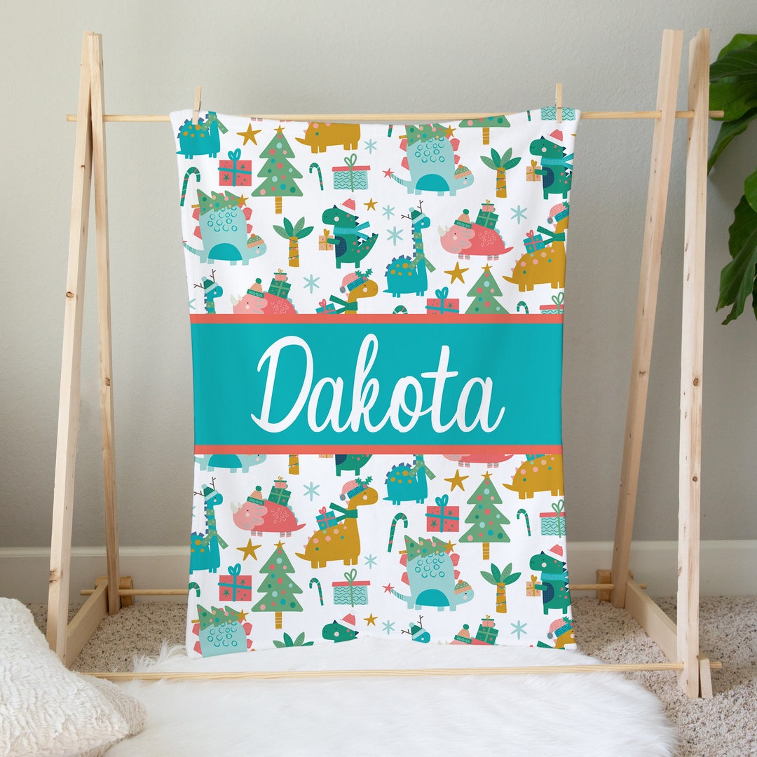 Personalized Christmas Baby Blanket, Dinosaur Christmas Blanket, Christmas Gifts, Baby Girl