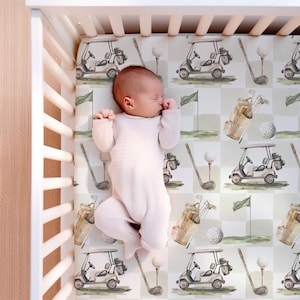 Golf Crib Sheets, Golf Crib Bedding Set, Vintage Crib Sheets, Mini Crib Sheet, Baby Boy Crib Bedding, Golf Nursery Decor, Baby Bedding Boy