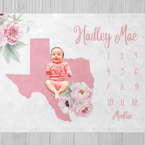 Baby-Meilenstein-Decke, personalisierte Texas-Baby-Decke, Blumen-Meilenstein-Decke, Baby-Dusche-Geschenk, monatlicher Meilenstein, Texas-Baby-Geschenk