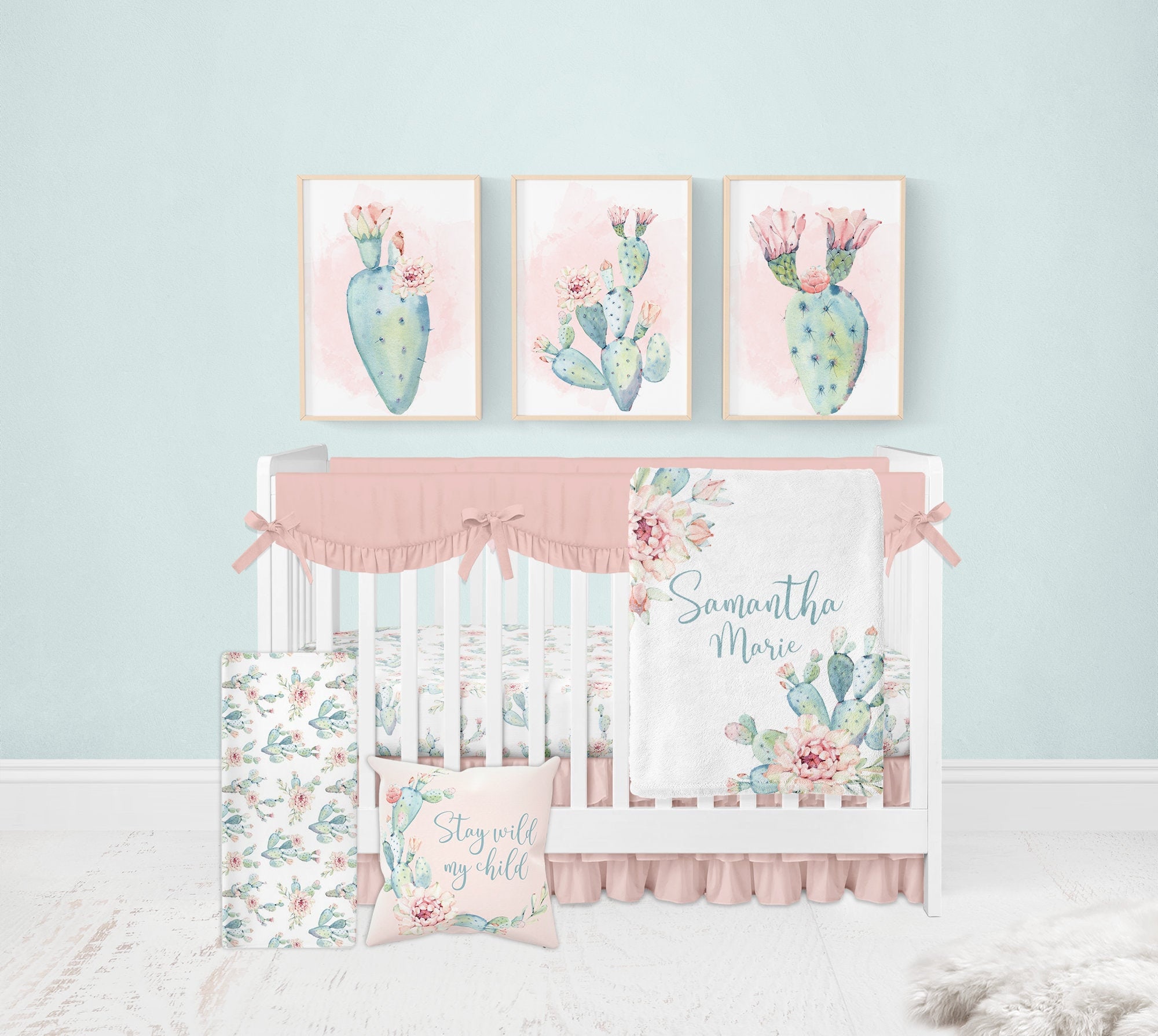 Cactus Crib Bedding Set Cactus Nursery Bedding Baby Girl Etsy UK