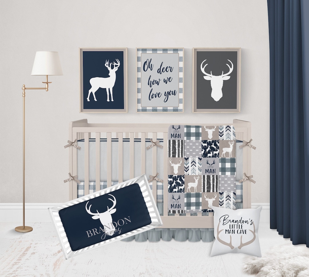 Baby Boy Crib Bedding Set, Woodland Nursery Bedding, Deer Crib Bedding