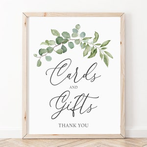 Cards and Gifts Sign Printable, Greenery Baby Shower Sign, Baby Shower ...