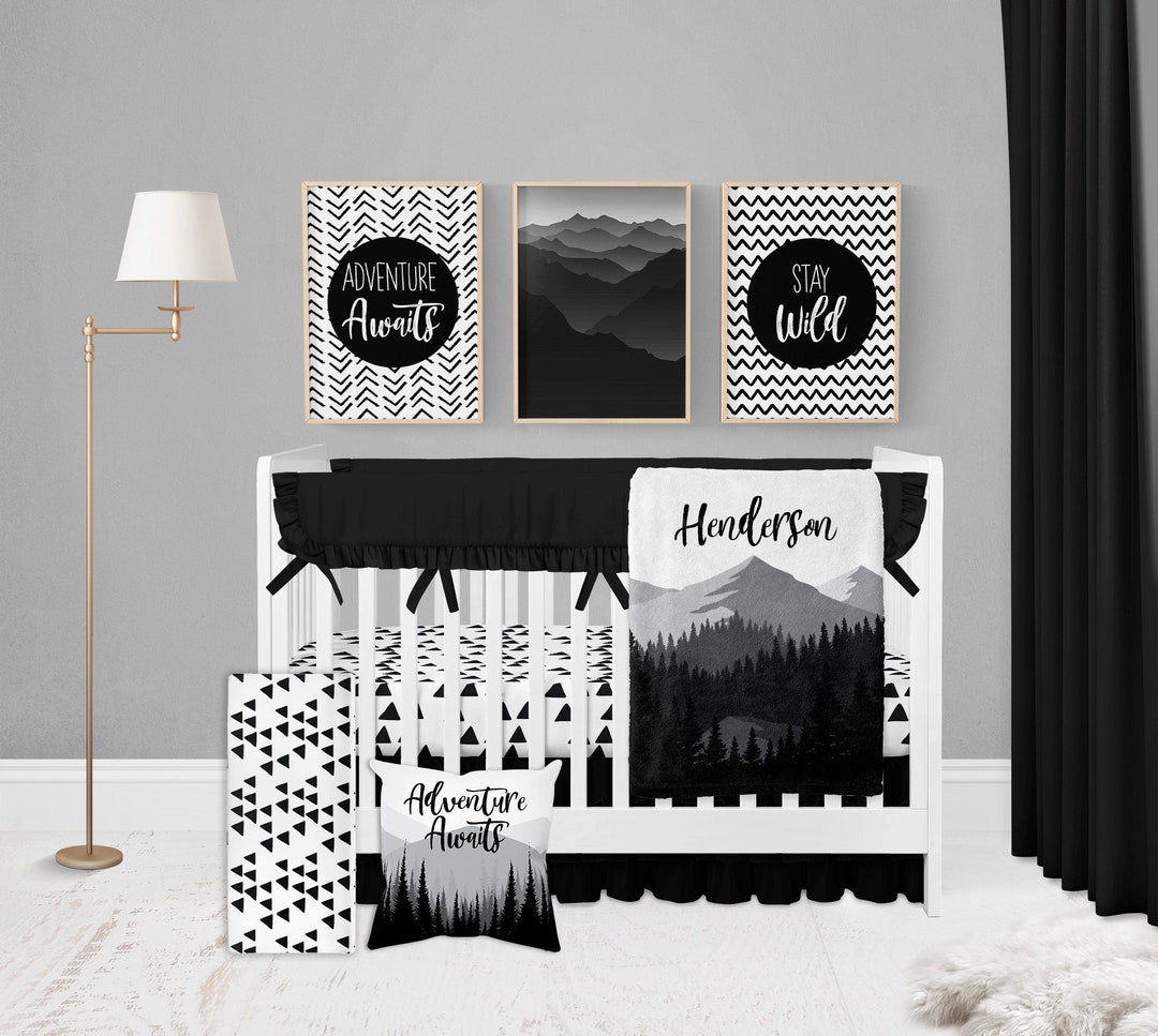 Black and White Crib Bedding Set, Boy Crib Bedding, Black and White