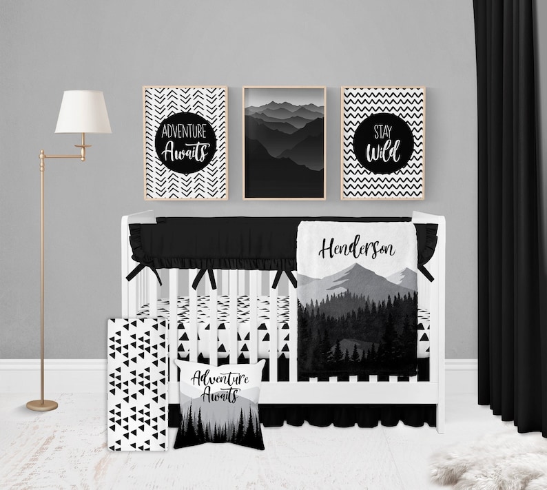 Black and White Crib Bedding Set Boy Crib Bedding Black and Etsy