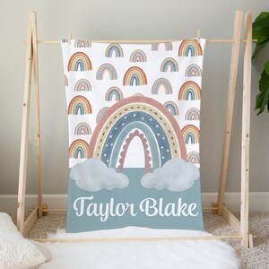 Manta de bebé arco iris, manta de bebé personalizada, manta de bebé personalizada, ropa de cama de cuna arco iris, guardería arco iris, manta de nombre de bebé, manta Boho