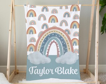 Manta de bebé arco iris, manta de bebé personalizada, manta de bebé personalizada, ropa de cama de cuna arco iris, guardería arco iris, manta de nombre de bebé, manta Boho