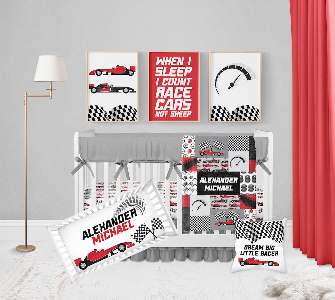 Race Car Crib Bedding Set, Baby Boy Crib Bedding Set, Race Car Nursery