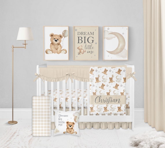 Teddy Bear Crib Bedding Set, Neutral Crib Bedding, Baby Boy Crib