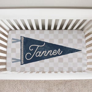 Personalized Baseball Crib Sheets, Baseball Crib Bedding, Baby Boy Bedding, Vintage Baseball Nursery Bedding, Pennant Flag, Boy Crib Bedding