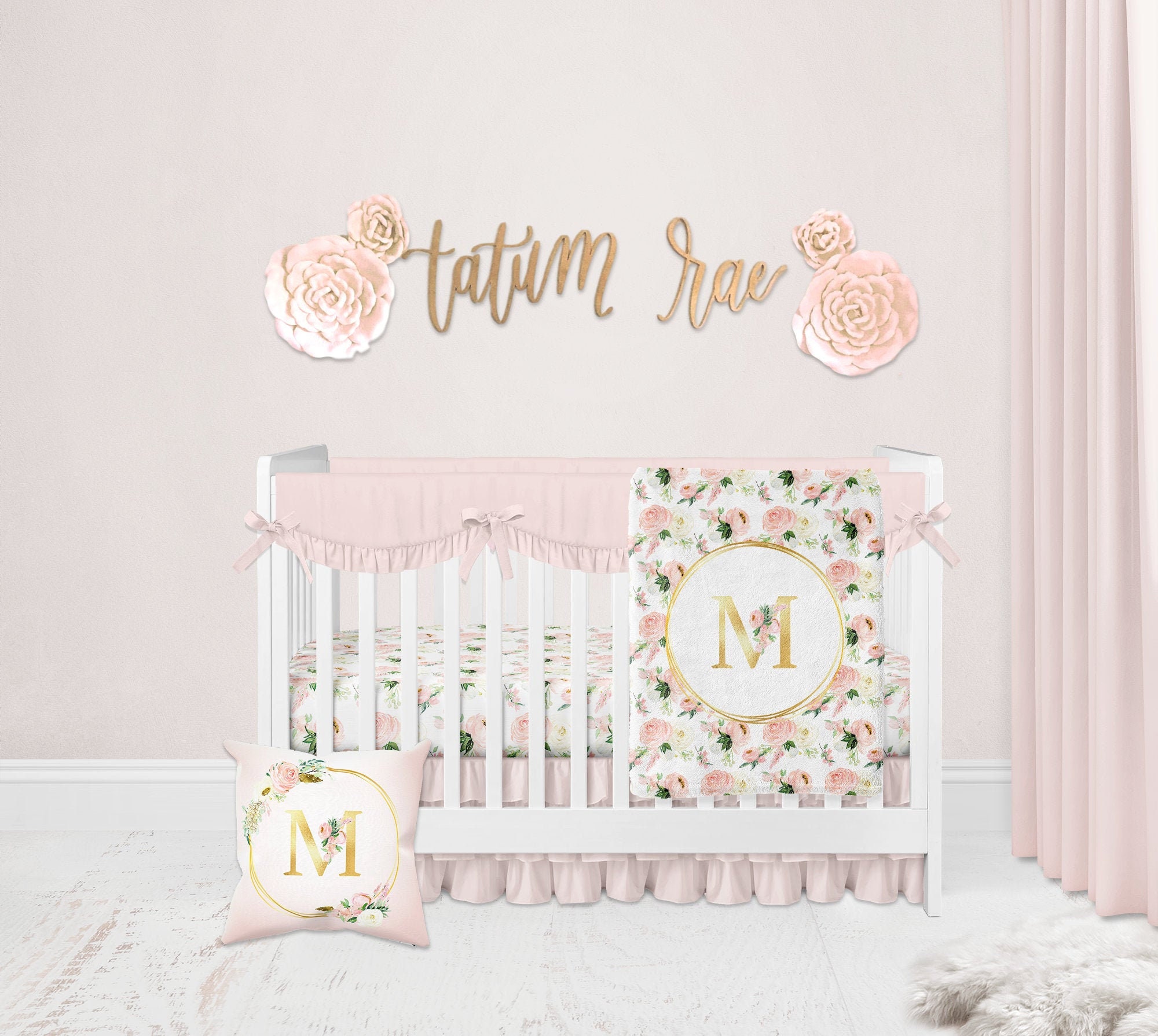 Floral Crib Bedding Set, Baby Girl Crib Bedding, Personalized Floral